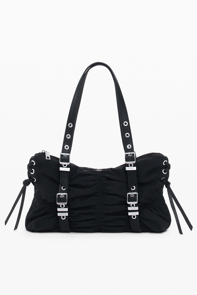 BAG_GATHERED NYLON BLCK